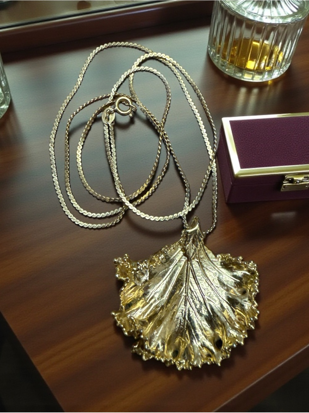 Gold Leaf Pendant Necklace - Women Jewelry